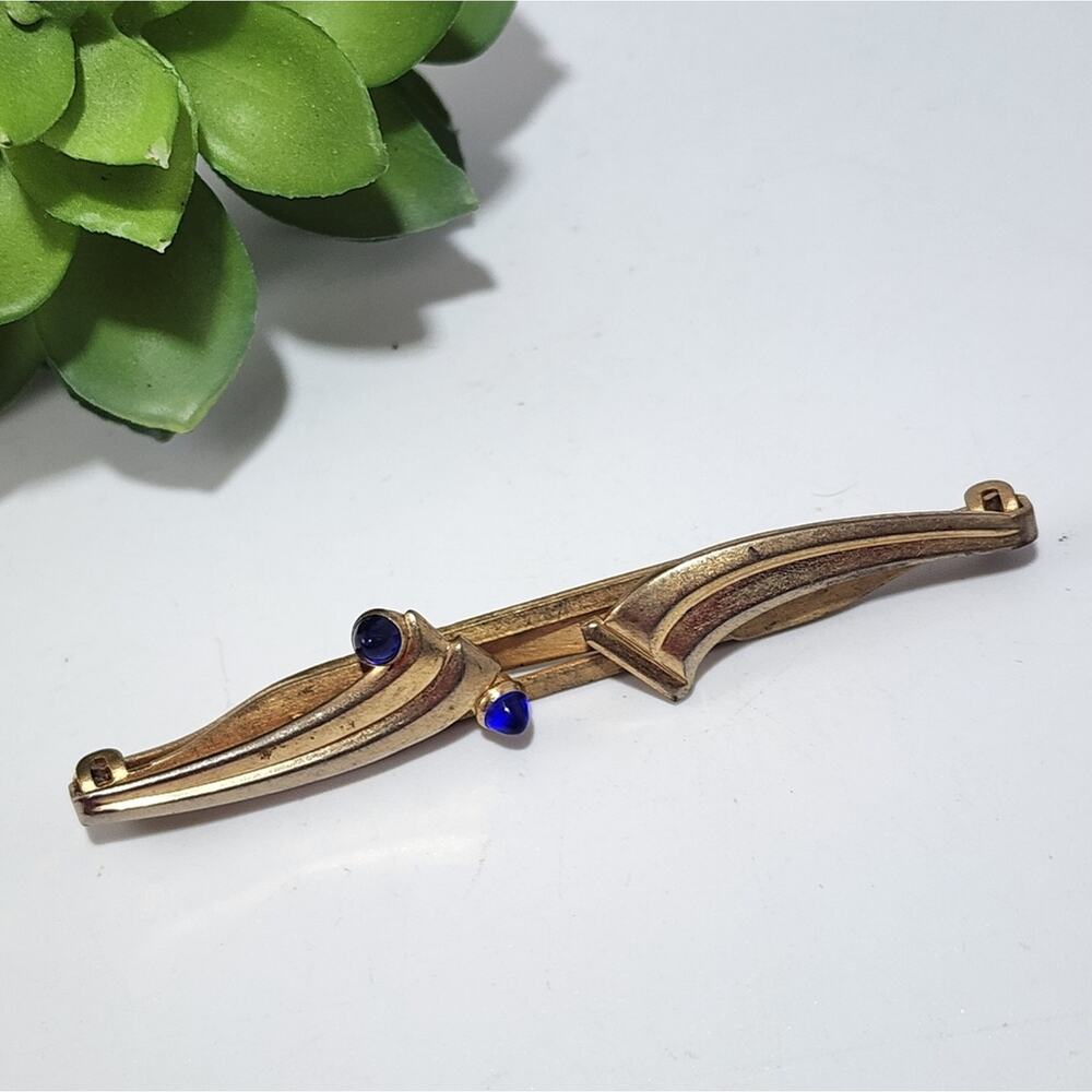Vintage Anson Blue Gem Gold Tone Tie Bar